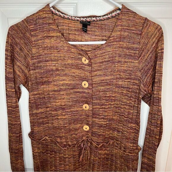 Art Class Button Ribbed Jumpsuit Lettuce Trim Girls Brown Multicolor XL 14 / 16 - Picture 4 of 10